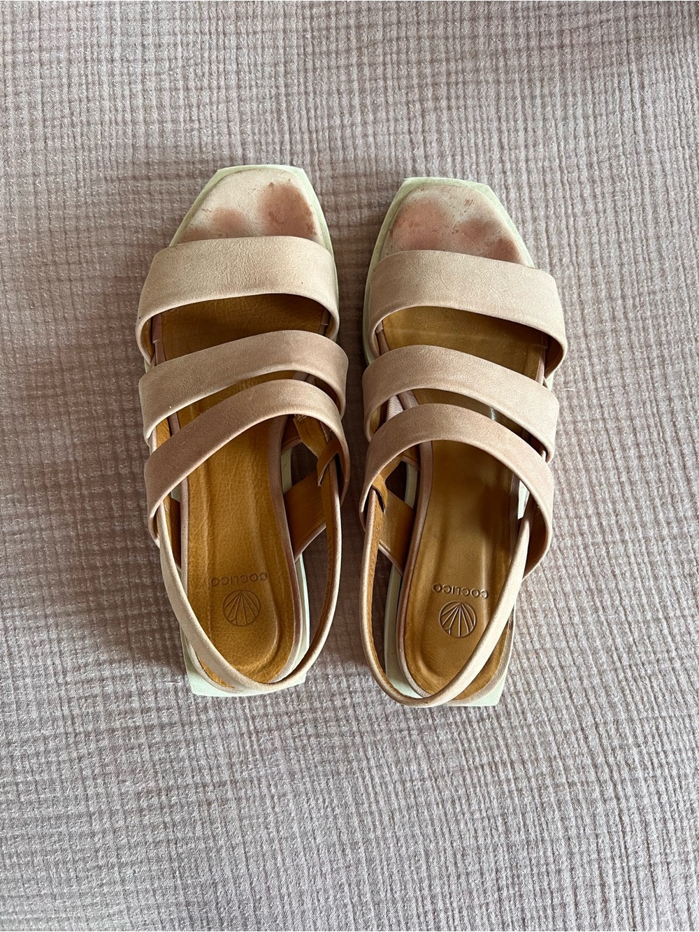 COCLICO Blush Pink Strappy Square-Toe Leather Sandals 40